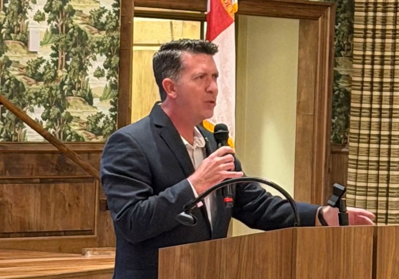 Ryan Chamberlin speaking at The Villages Truth Tour stop